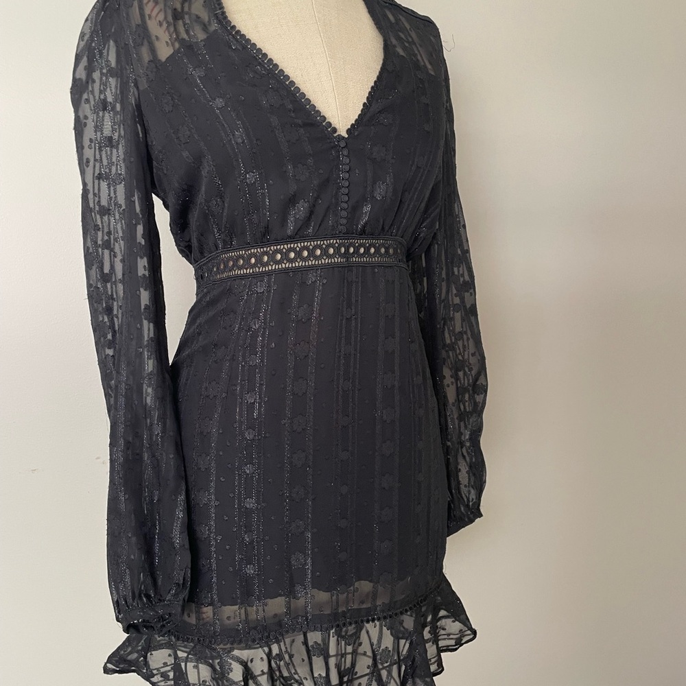 Dark Pink Elegant Black Lace Dress